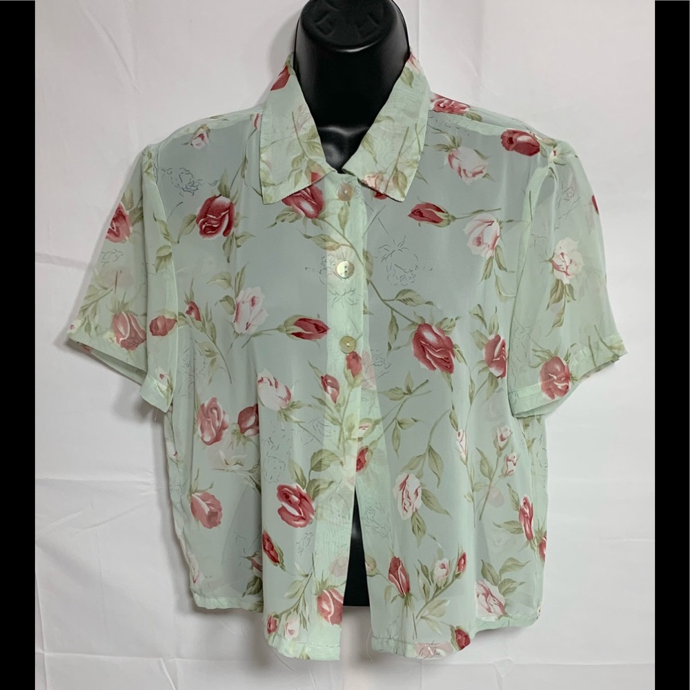 Impressions Vintage Floral Sheer Blouse Small